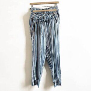 Women’s Loft Striped Paper Bag Pleated Waist Straight Leg‎ Pants-Size L